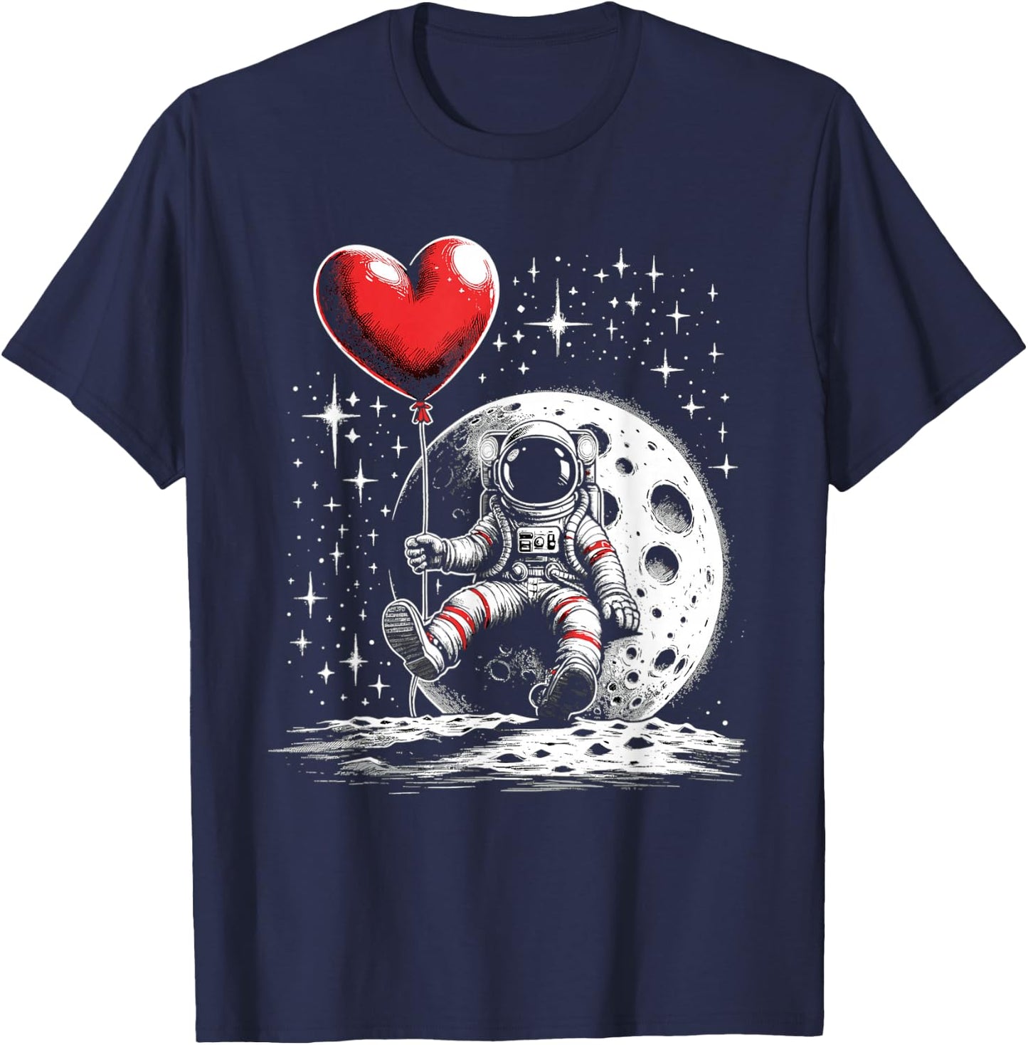 Space Astronaut Heart Balloon Valentine's Day Valentine T-Shirt - T-Shirt | Navy