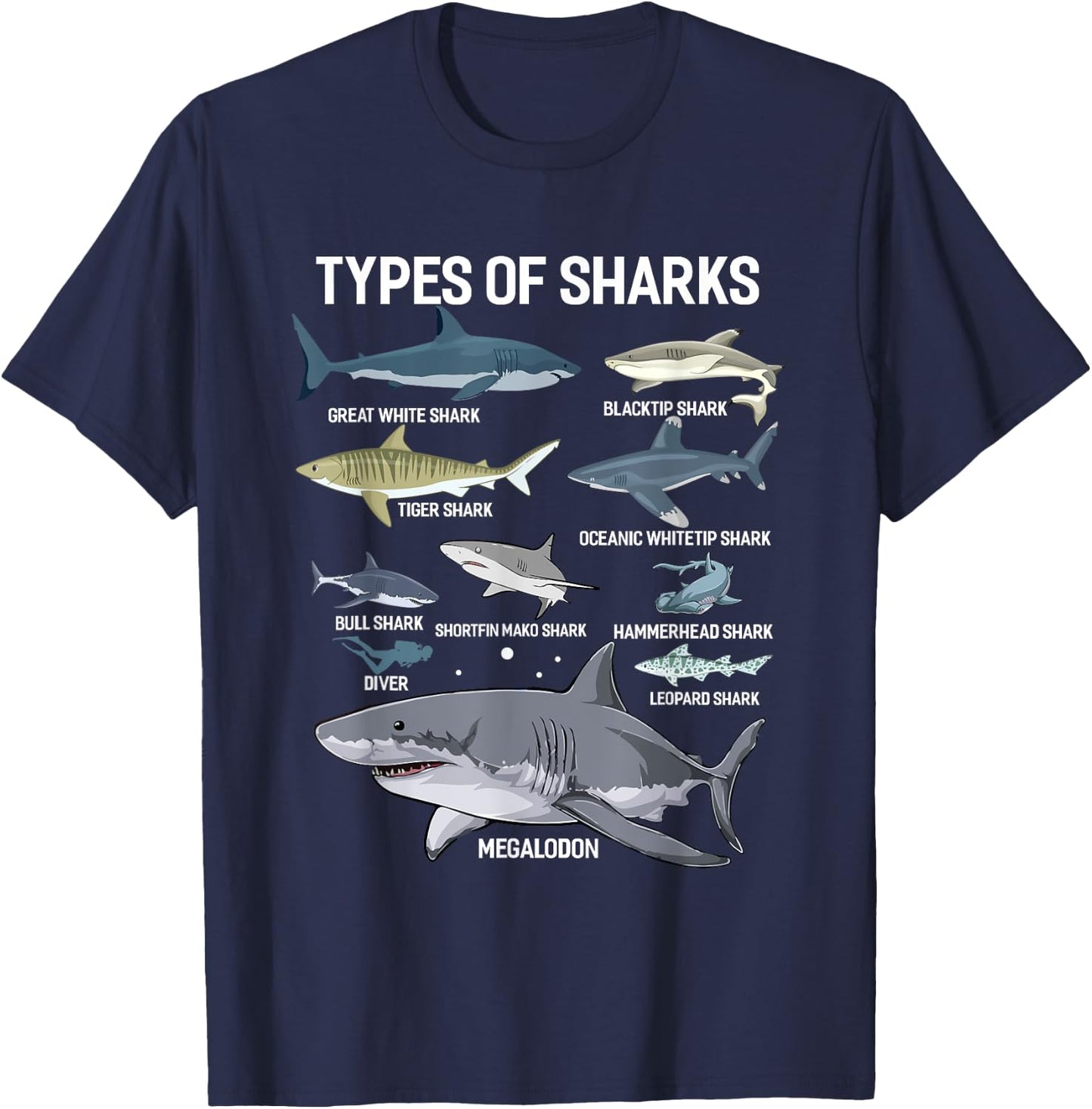 Types Of Sharks Shirt Sea Shark Shirt For Sharks Lover T-Shirt - T-Shirt | Navy