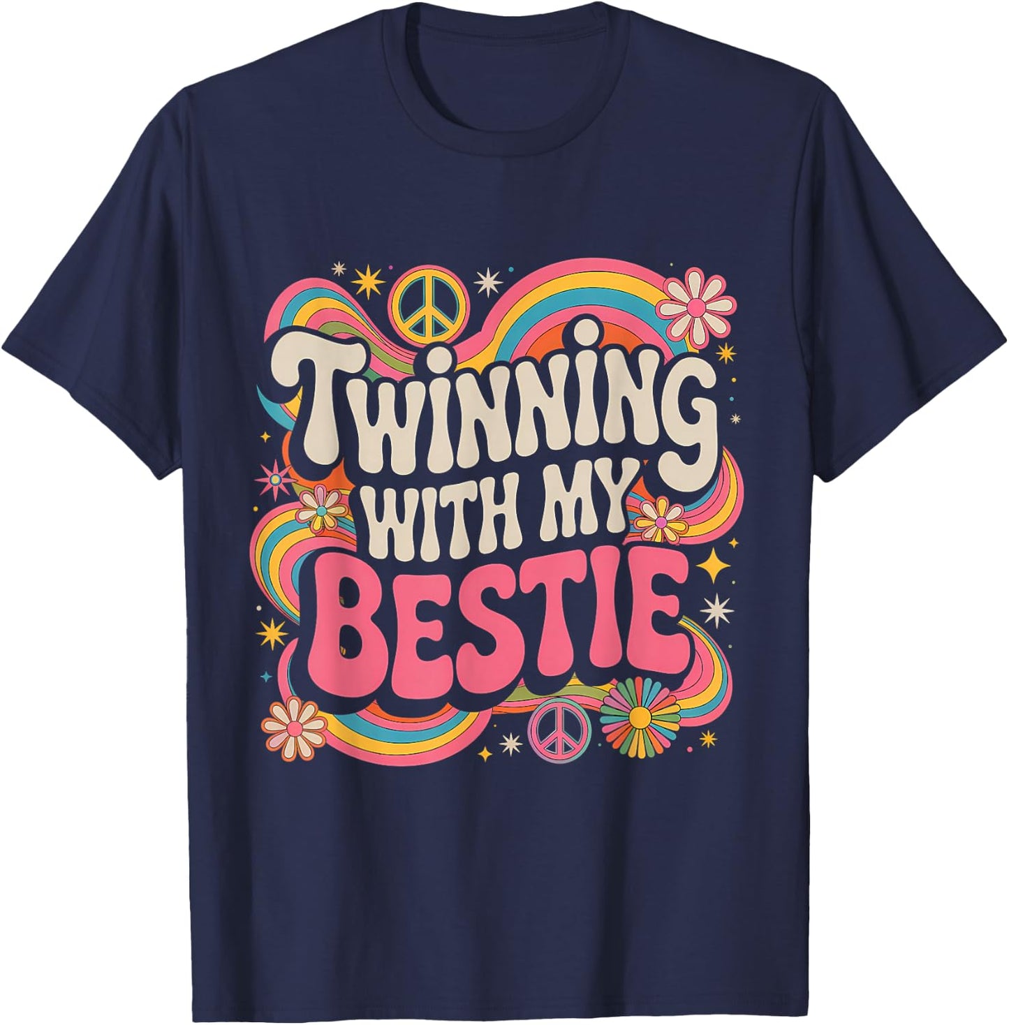 Twinning with My Bestie Twins Friends Twin Matching T-Shirt - T-Shirt | Navy
