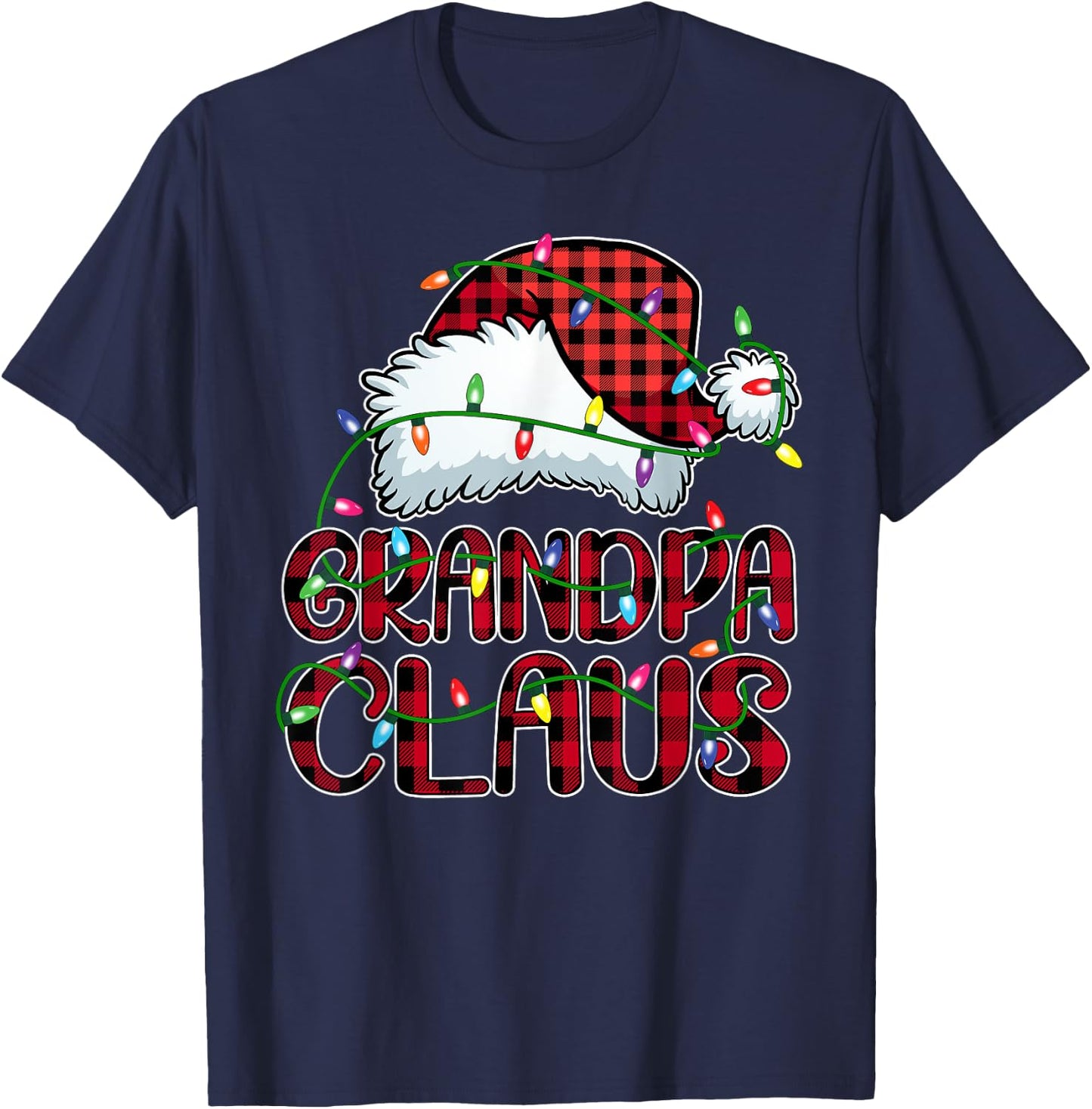 Grandpa Claus Shirt Christmas Lights Pajama Family Matching T-Shirt - T-Shirt | Navy