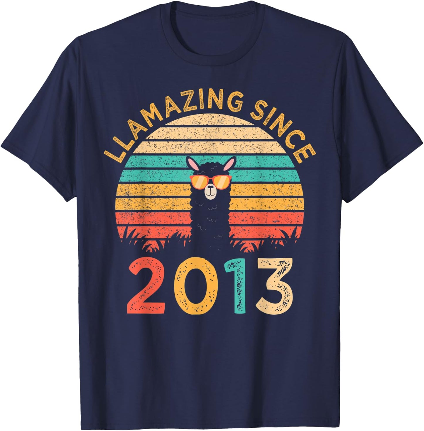 LLamazing Since 2013 Llama Wearing Sunglasses Funny Birthday T-Shirt - T-Shirt | Navy
