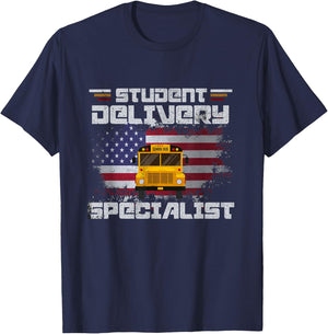 School Bus Driver's American Flag Pride | School Bus Driver T-Shirt - T-Shirt | Navy