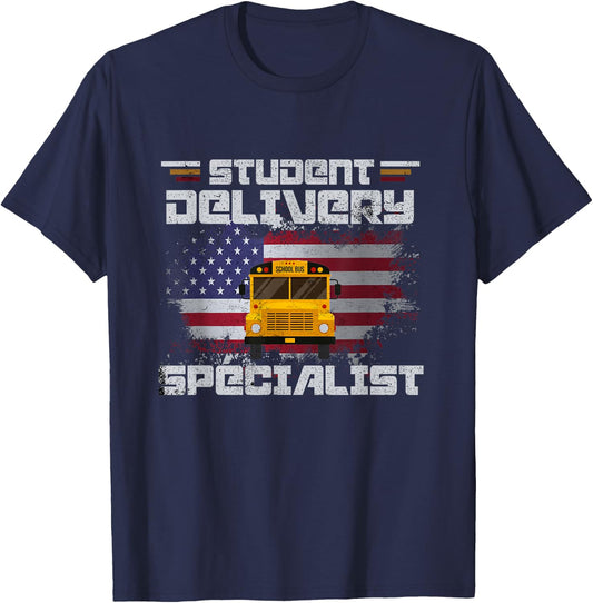 School Bus Driver's American Flag Pride | School Bus Driver T-Shirt - T-Shirt | Navy