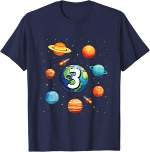 Kids 3 Year Old Shirt Boys Kids Space Solar Planets 3rd Birthday T-Shirt - T-Shirt | Navy