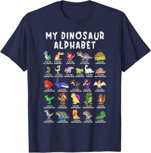 Types Of Dinosaurs Alphabet Dino Identification T-Shirt - T-Shirt | Navy
