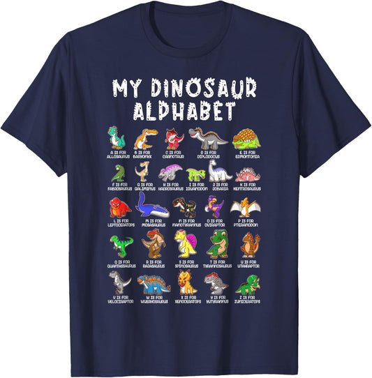 Types Of Dinosaurs Alphabet Dino Identification T-Shirt - T-Shirt | Navy