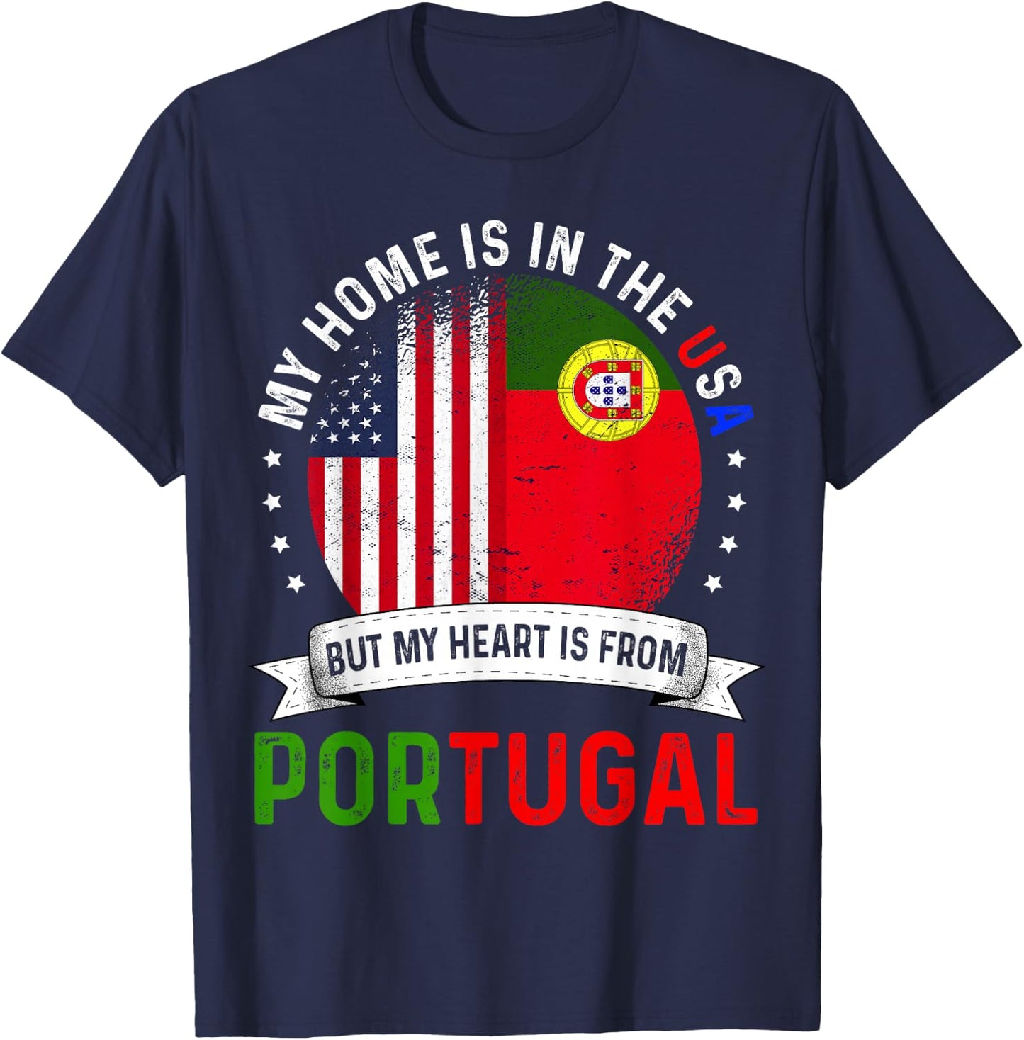 Portuguese American Patriot Heart is from Portugal Flag T-Shirt - T-Shirt | Navy