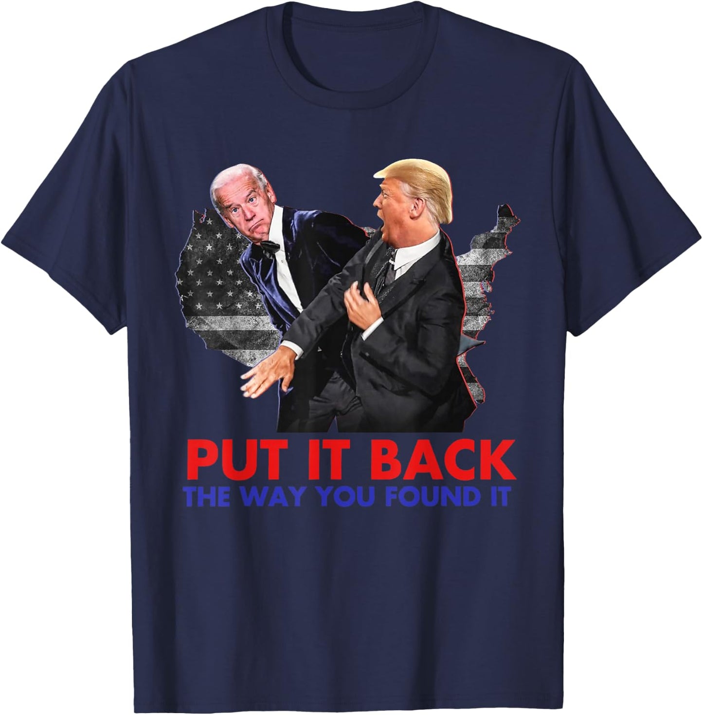 Put It Back The Way You Found It Funny Biden & Trump Vintage T-Shirt - T-Shirt | Navy