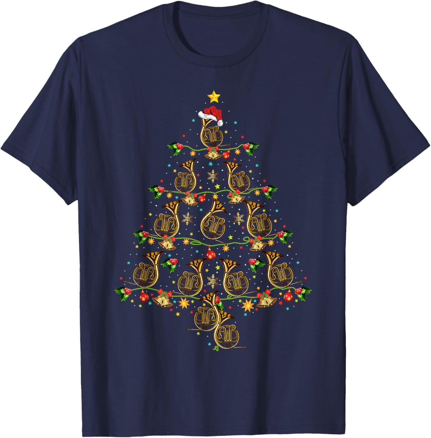 French Horn music Lover Xmas Gift French Horn Christmas Tree T-Shirt - T-Shirt | Navy