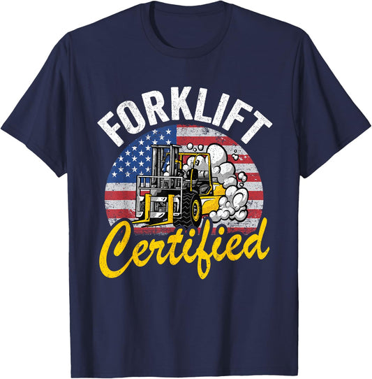 Warehouse American Flag Forklift Operator Forklift Certified T-Shirt - T-Shirt | Navy