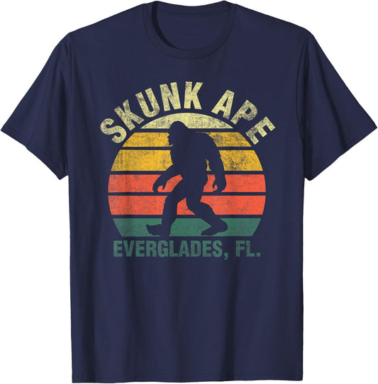 Vintage Retro Skunk Ape Florida Everglades Swamp Bigfoot T-Shirt - T-Shirt | Navy