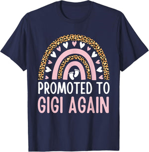 Promoted to Gigi Again Rainbow Leopard Grandma Second Time T-Shirt - T-Shirt | Navy