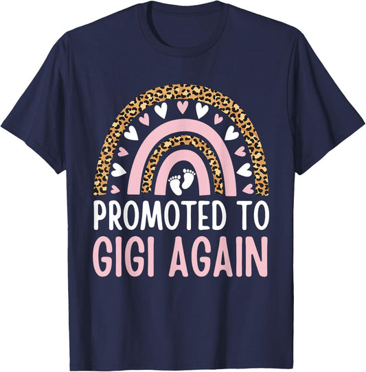 Promoted to Gigi Again Rainbow Leopard Grandma Second Time T-Shirt - T-Shirt | Navy