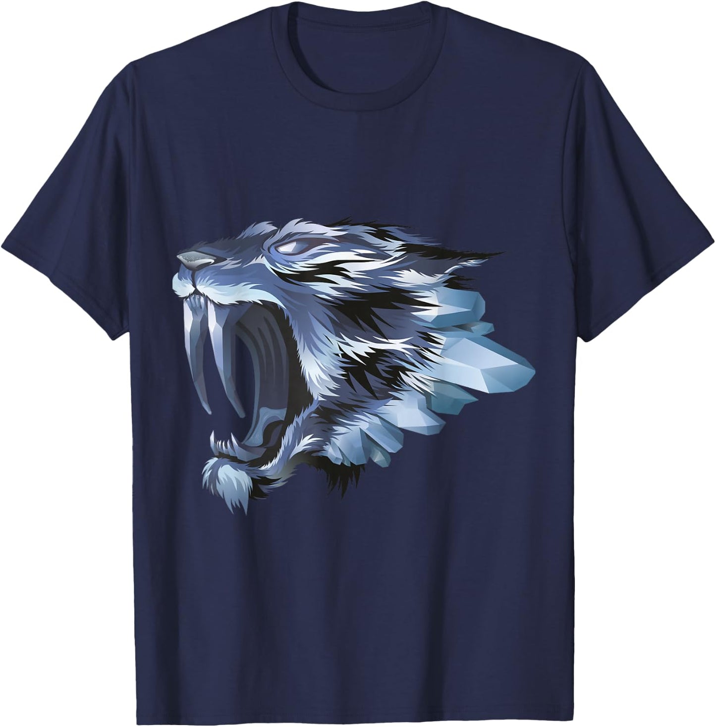 Smilodon Sabertooth Tiger Cat Iced Blue Design T-Shirt - T-Shirt | Navy
