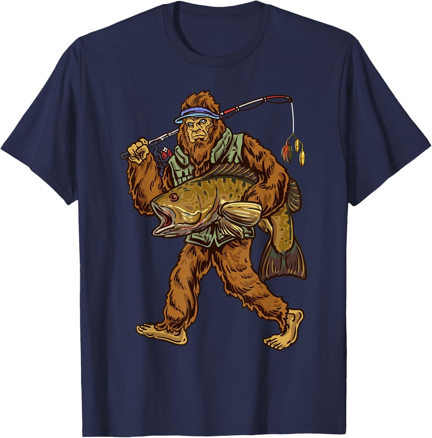 Northern Outdoors Bass Co. Men's Smallmouth Bass Fishing Bigfoot Fisherman , Black, Small T-Shirt - T-Shirt | Navy
