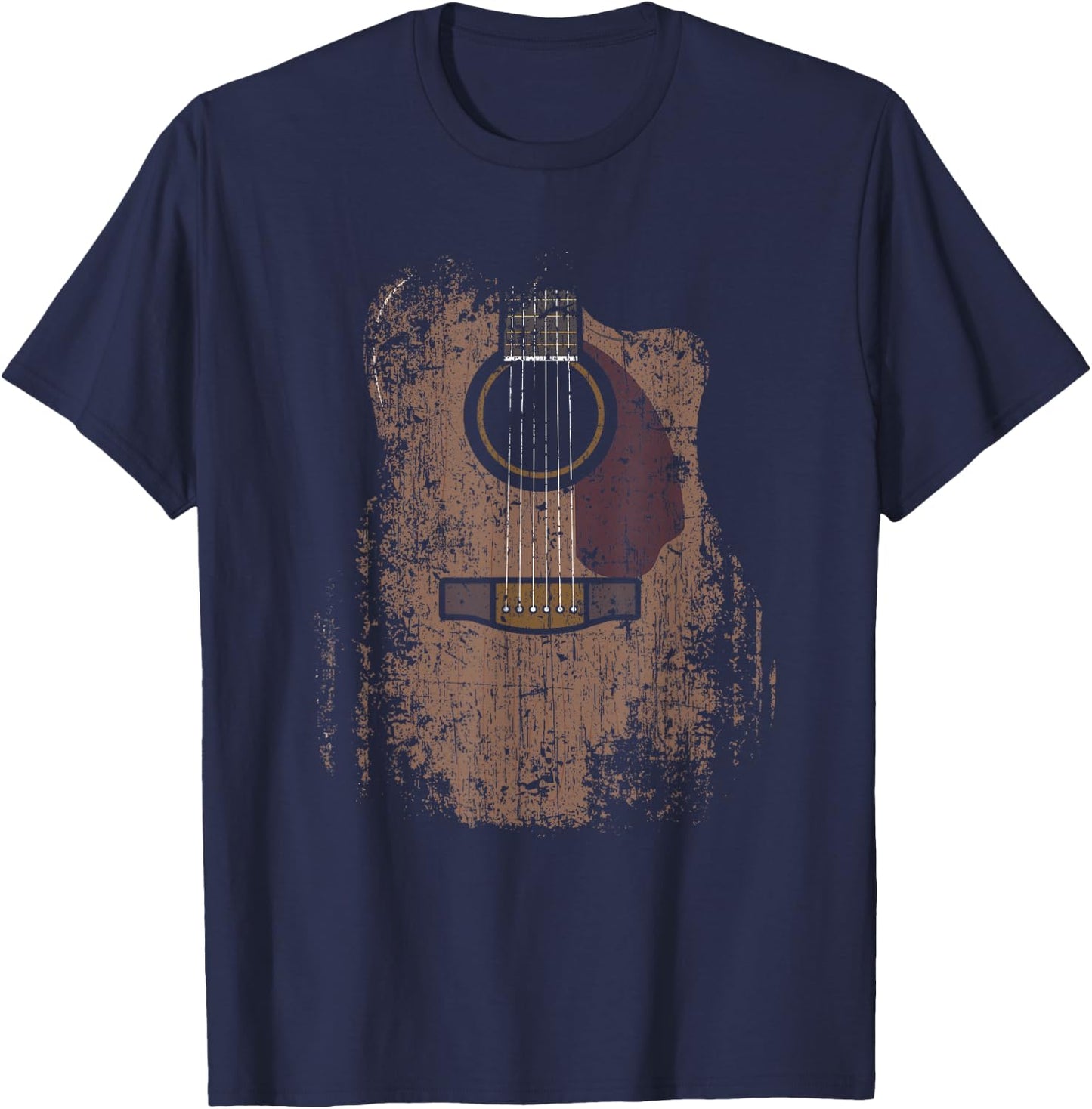 Musician Guitarist Instrument & Strings Designs Distressed Acoustic Guitar Vintage Player Rock & Roll Music - Adults/Kids - Black - Short Sleeve - Classic Fit - Small T-Shirt - T-Shirt | Navy