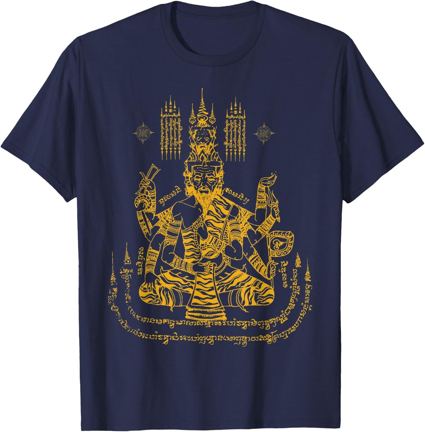 Sawadee Thai Traditional Sak Yant Thai Twin Tigers Muay Thai T-Shirt - T-Shirt | Navy