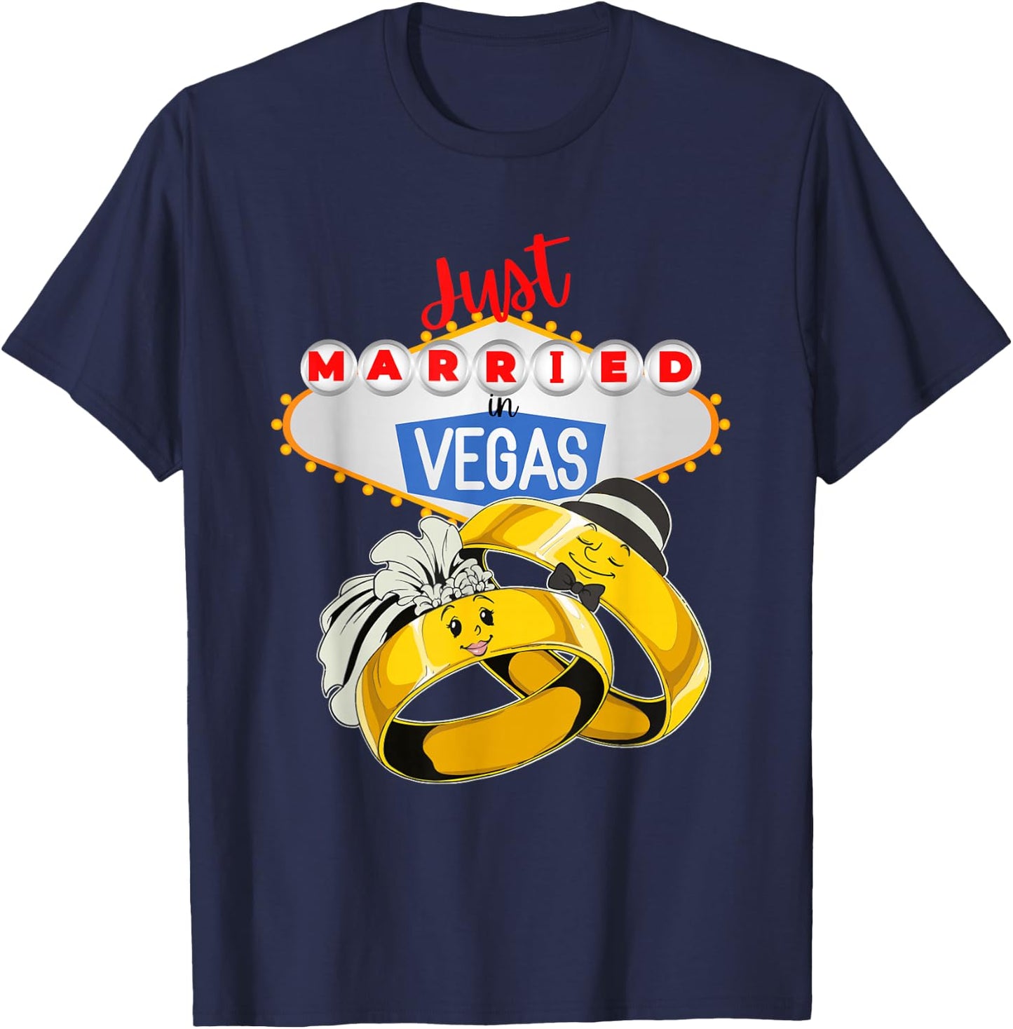 Just Married in VEGAS! Las Vegas wedding BRIDE GROOM T-Shirt - T-Shirt | Navy