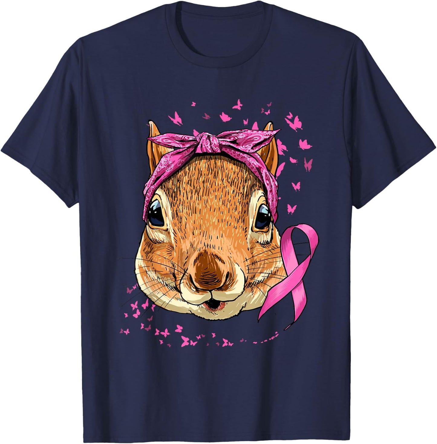 Breast Cancer Awareness Squirrel Pink Ribbon Cancer Survivor T-Shirt - T-Shirt | Navy