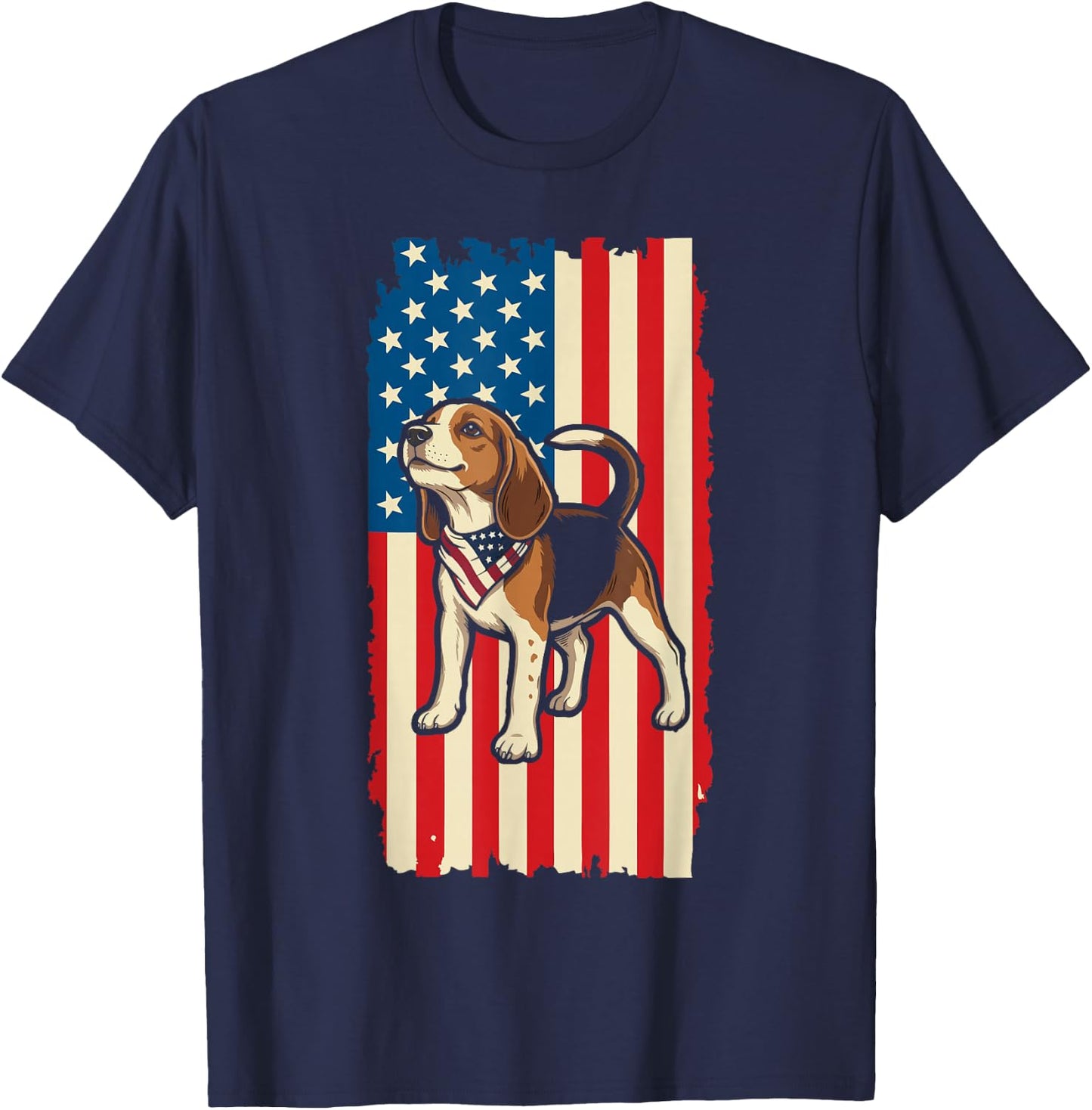 Beagle American Flag Patriotic 4th of July Design T-Shirt - T-Shirt | Navy