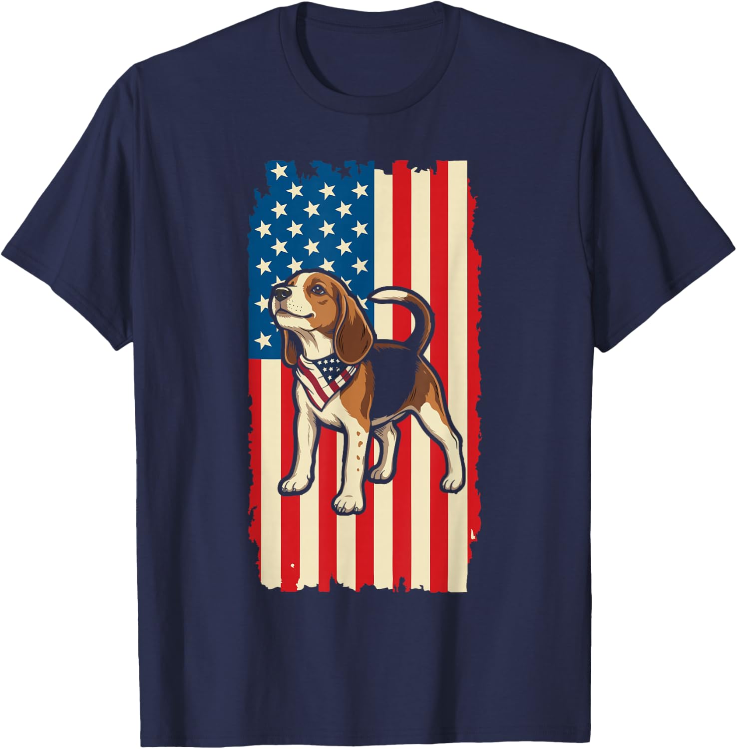 Beagle American Flag Patriotic 4th of July Design T-Shirt - T-Shirt | Navy
