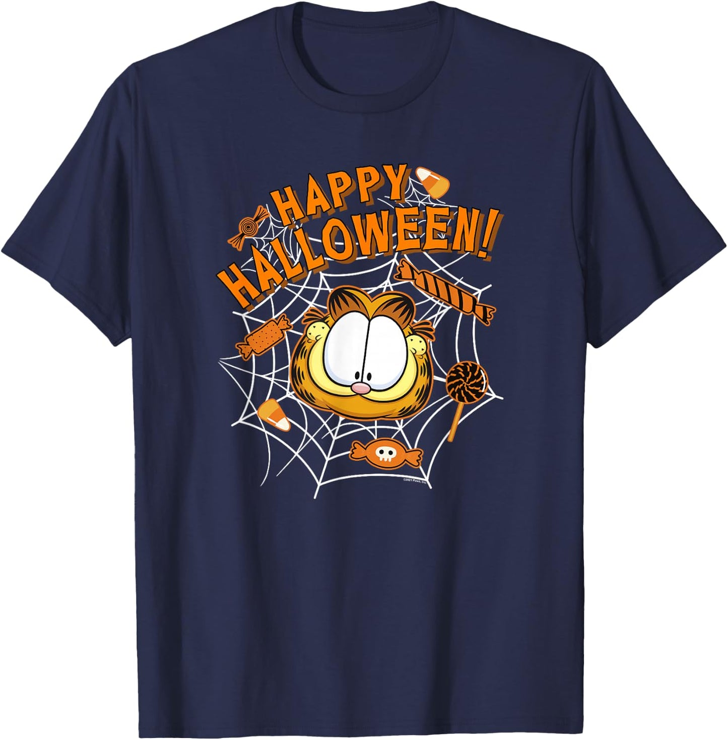 Garfield Halloween Spiderweb Candy Garfield Big Face T-Shirt - T-Shirt | Navy