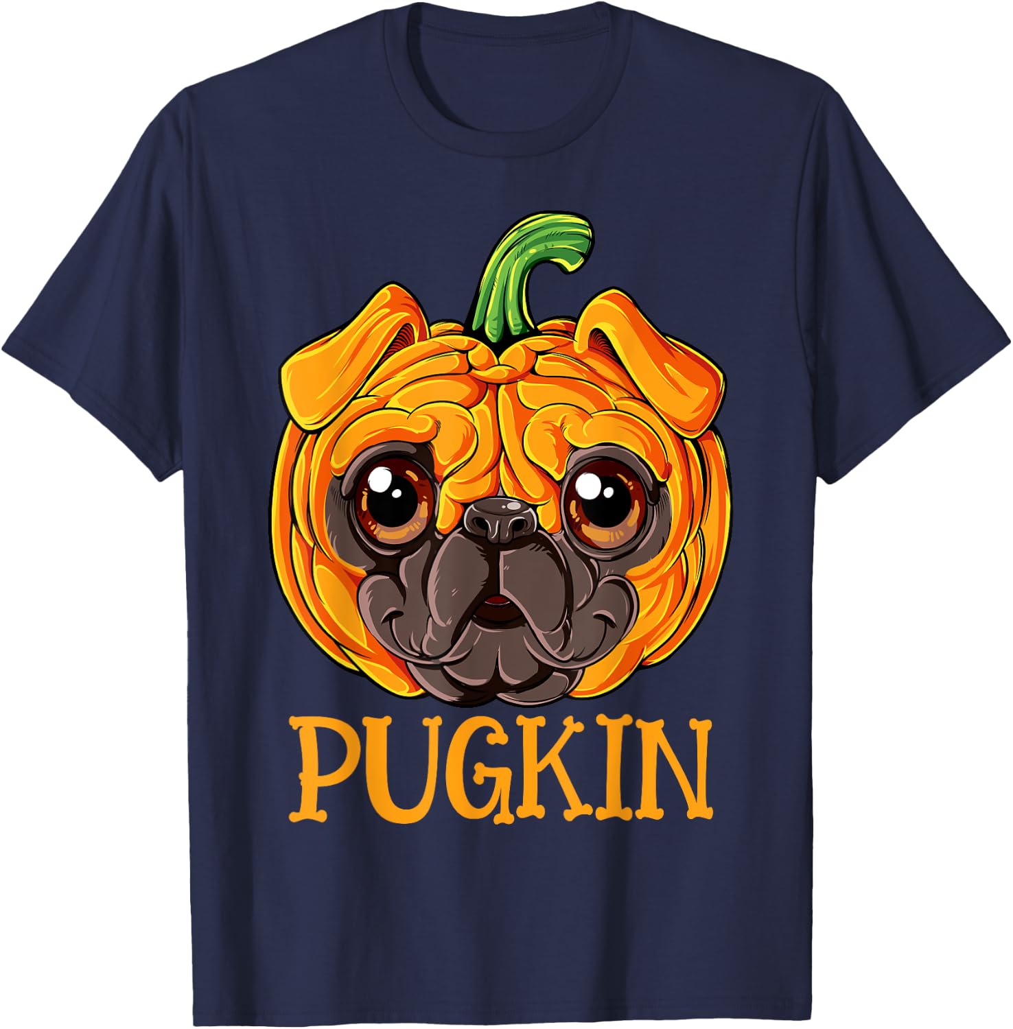 Pugkin Pug Pumpkin Halloween Thanksgiving Men Women Dog T-Shirt - T-Shirt | Navy