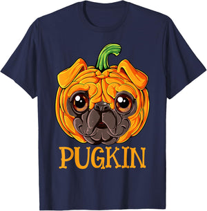 Pugkin Pug Pumpkin Halloween Thanksgiving Men Women Dog T-Shirt - T-Shirt | Navy