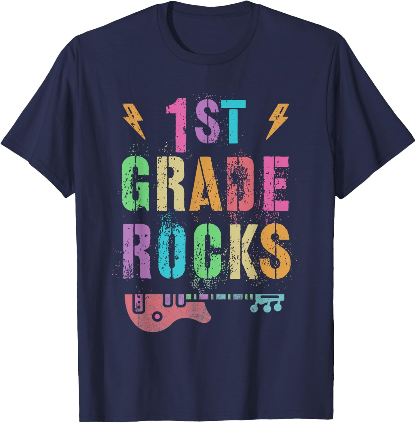 Hello 1st GRADE ROCKS Teacher FIRST Grader Little Rockstar Men Women Girls Kids T-Shirt - T-Shirt | Navy