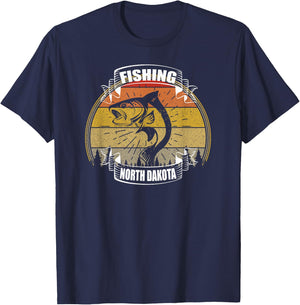State of North Dakota Fisherman Fish North Dakota Fishing T-Shirt - T-Shirt | Navy