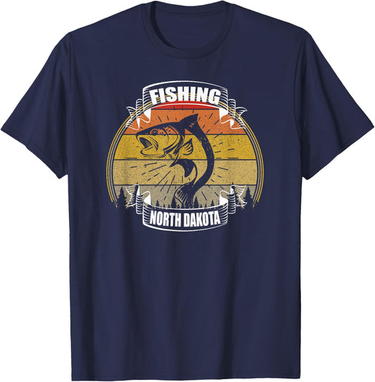 State of North Dakota Fisherman Fish North Dakota Fishing T-Shirt - T-Shirt | Navy