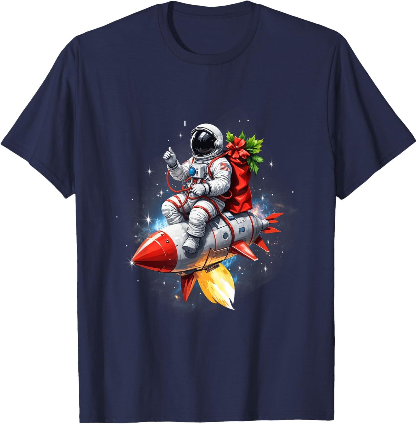 Astronaut Riding Rocket Planets Funny Christmas Kids Teens T-Shirt - T-Shirt | Navy