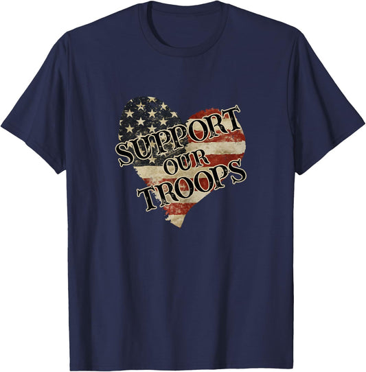 Support Our Troops Patriotic Military American Flag T-Shirt - T-Shirt | Navy
