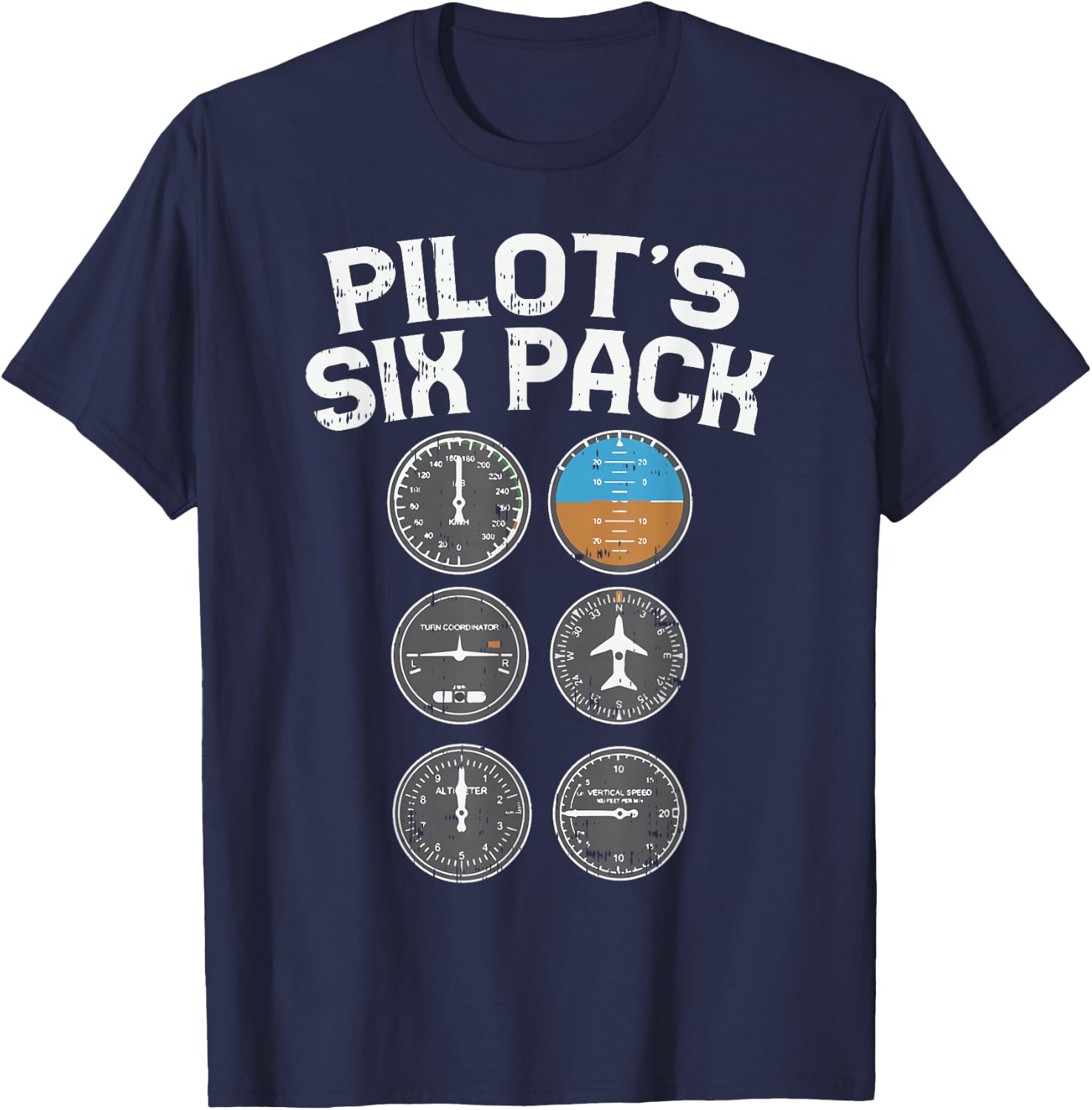 Pilots Six Pack Funny Flight Instruments Aviation Humor Gift T-Shirt - T-Shirt | Navy