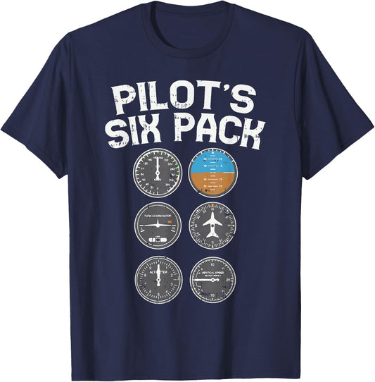 Pilots Six Pack Funny Flight Instruments Aviation Humor Gift T-Shirt - T-Shirt | Navy