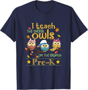 I Teach The Cutest Owls Pre-K Teacher Fall Autumn Women T-Shirt - T-Shirt | Navy