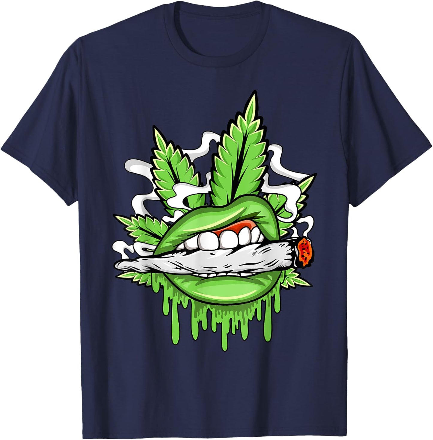 Funny Sexy Lips Cannabis Marijuana Weed Pot Leaf Lover T-Shirt - T-Shirt | Navy