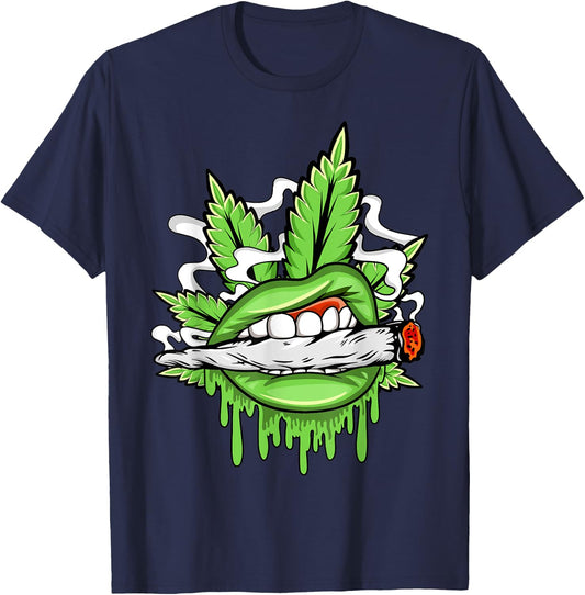Funny Sexy Lips Cannabis Marijuana Weed Pot Leaf Lover T-Shirt - T-Shirt | Navy