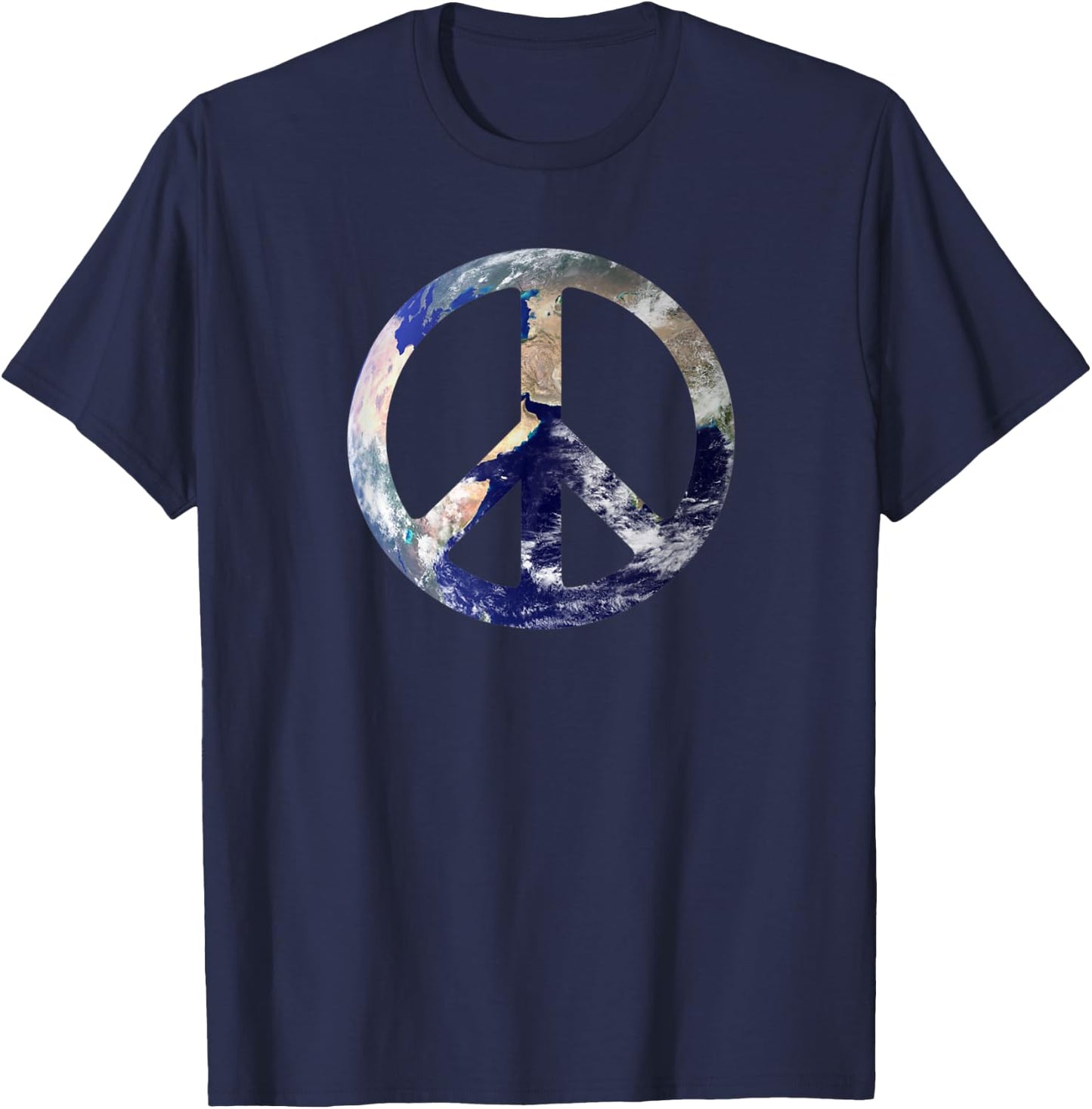 World Peace Symbol With Earth Background Of World Peace Sign T-Shirt - T-Shirt | Navy
