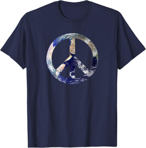 World Peace Symbol With Earth Background Of World Peace Sign T-Shirt - T-Shirt | Navy