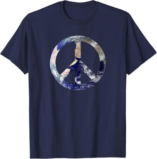 World Peace Symbol With Earth Background Of World Peace Sign T-Shirt - T-Shirt | Navy