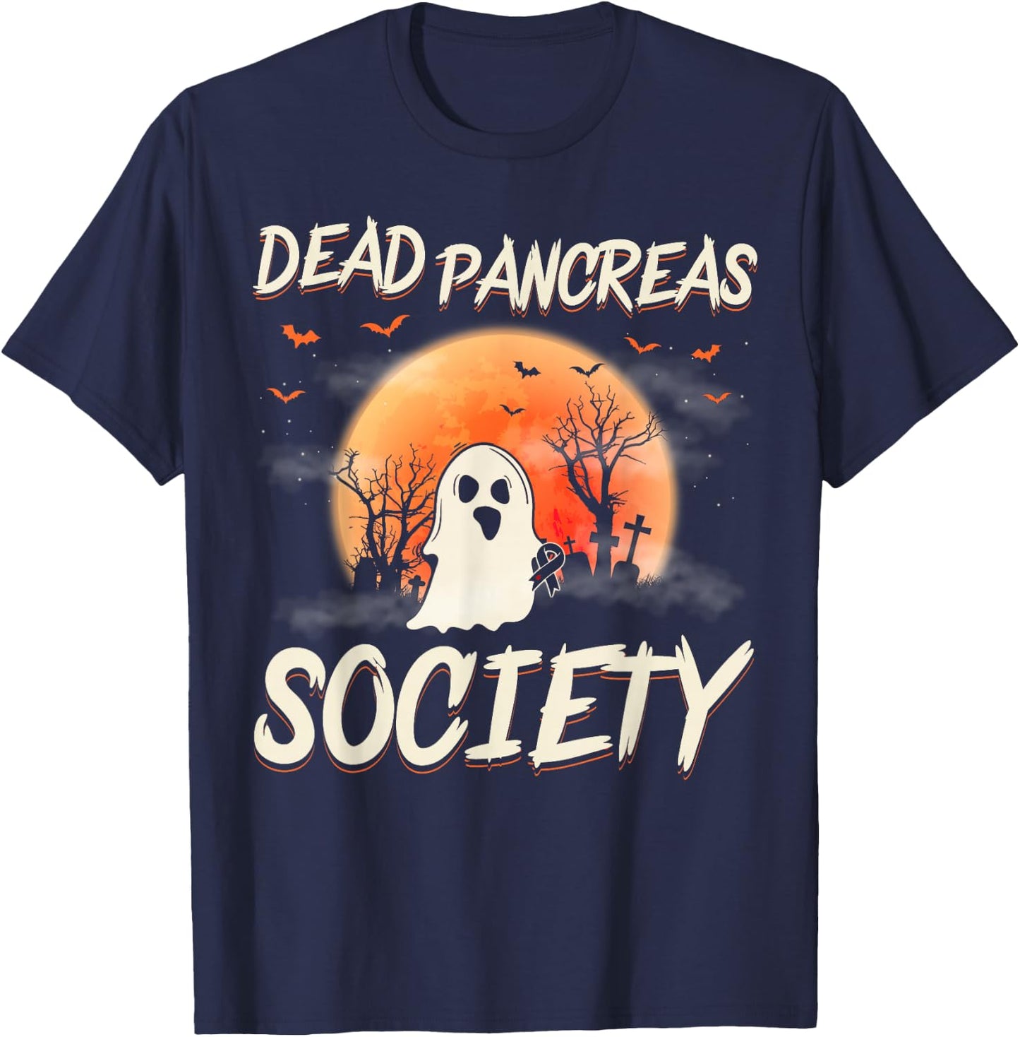 Diabetes Awareness Dead Pancreas Society Halloween Ghost T-Shirt - T-Shirt | Navy