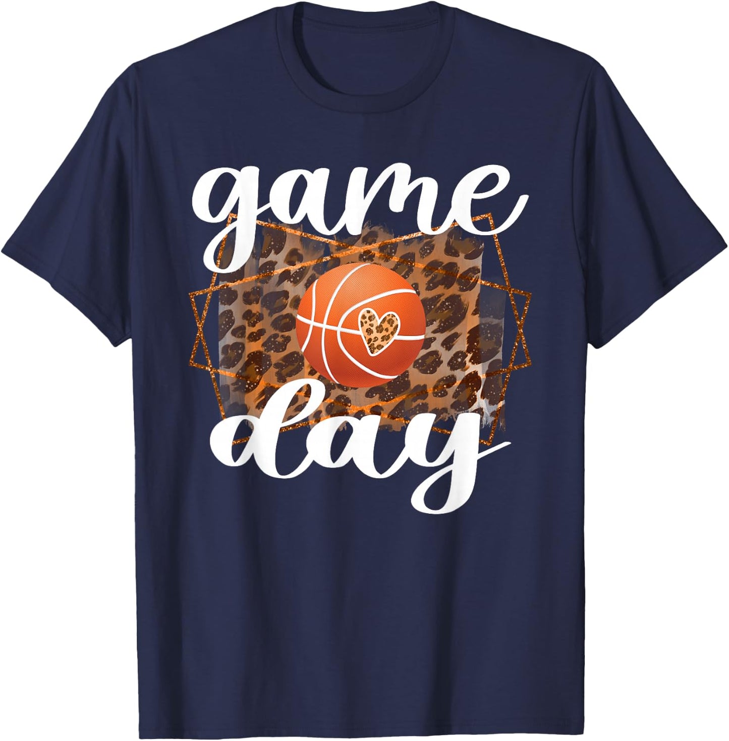 Game Day Leopard Basketball Game Day T-Shirt - T-Shirt | Navy
