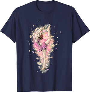 Watercolour Skating Girl T-Shirt - T-Shirt | Navy