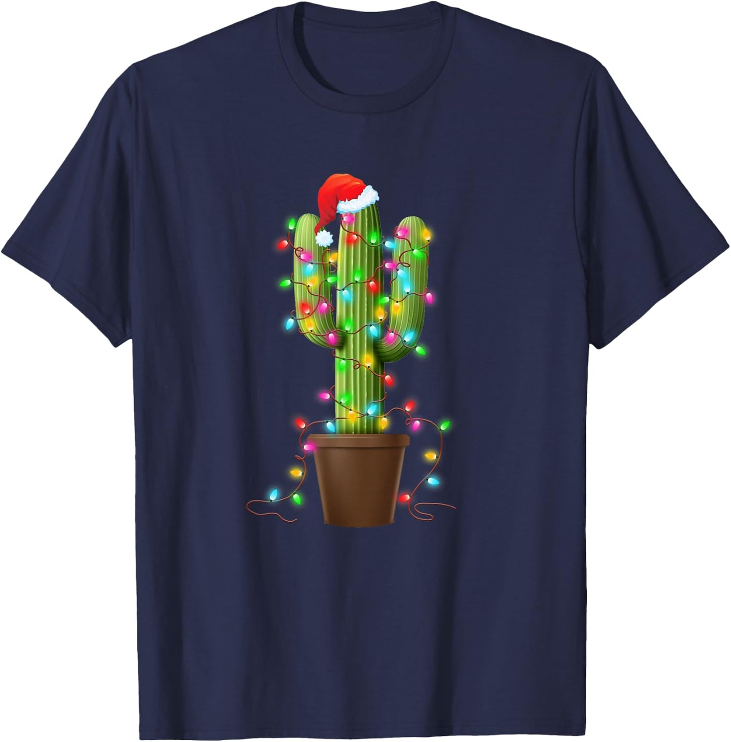 Christmas Lights Cactus Lover Funny Xmas Gifts Women T-Shirt - T-Shirt | Navy