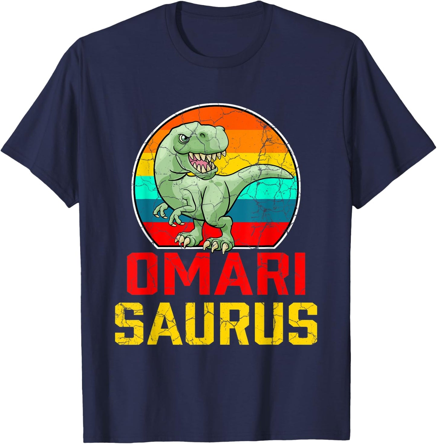 Omari Saurus Family Reunion Last Name Team Funny Custom T-Shirt - T-Shirt | Navy