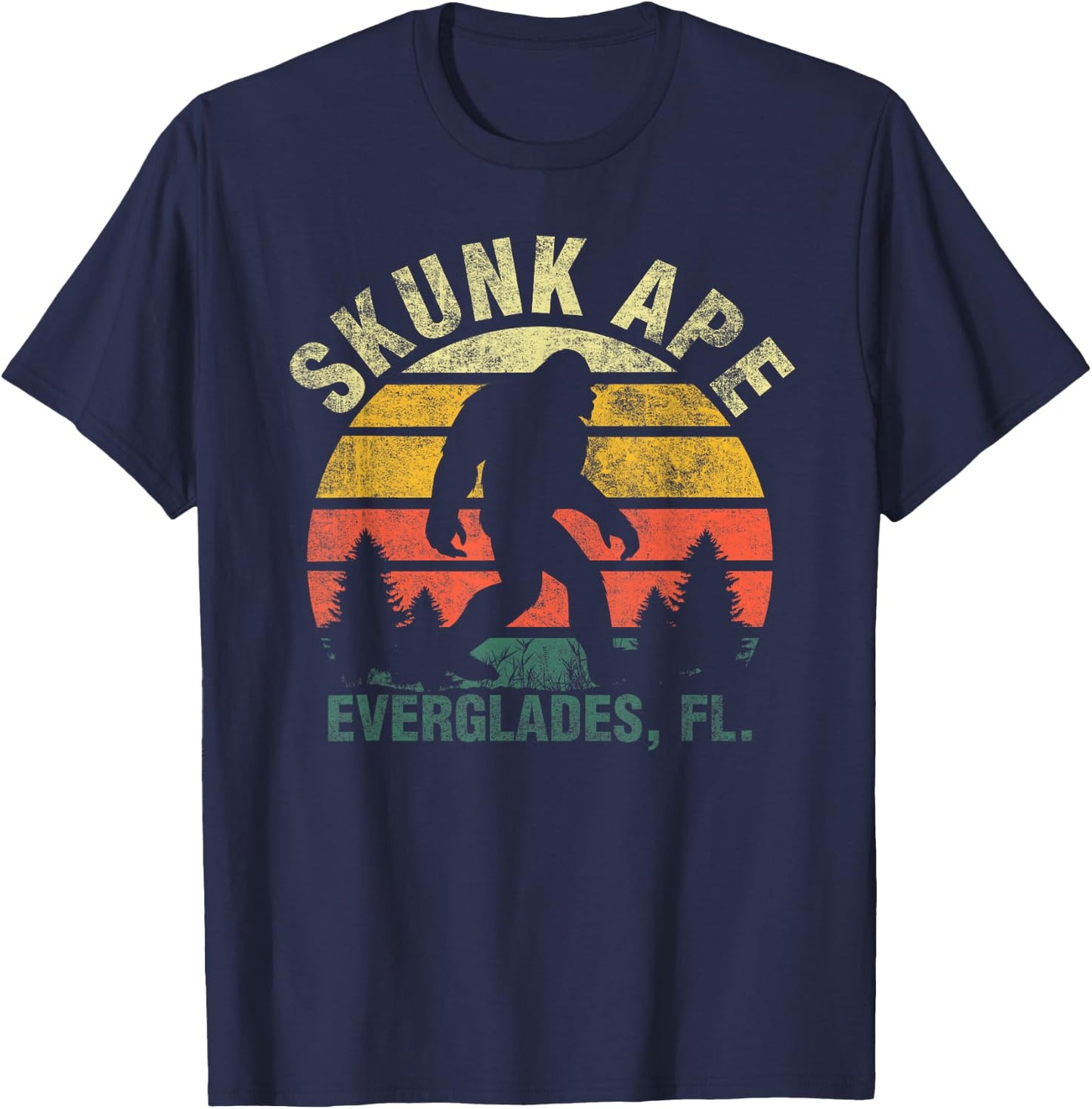 Retro Vintage Skunk Ape Florida Everglades Bigfoot T-Shirt - T-Shirt | Navy