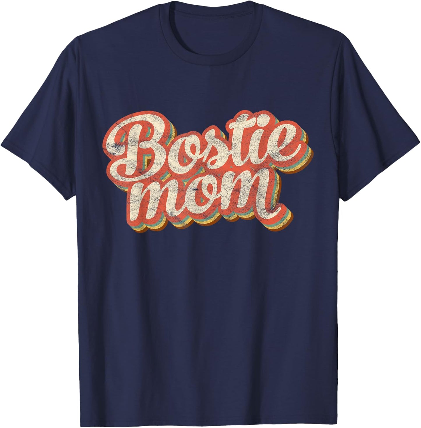 Vintage Boston Terrier Mom Gift Dog Lover Pet Bostie Mama Men Women Girls Kids T-Shirt - T-Shirt | Navy