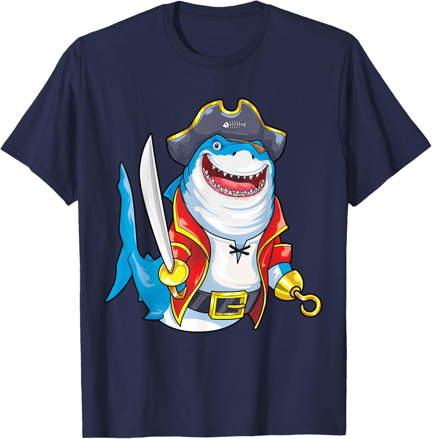 Shark Pirate Costume Jolly Roger Flag Jawsome Halloween T-Shirt - T-Shirt | Navy