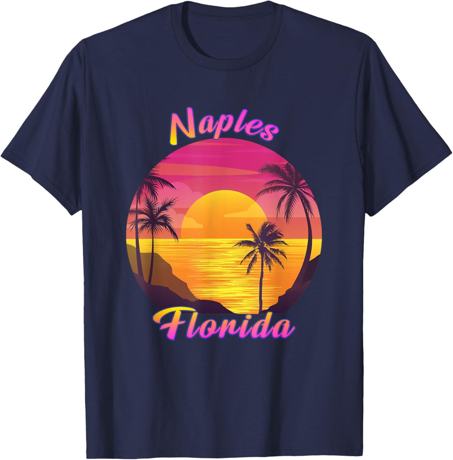 Naples FL Florida Vintage Retro 70s 80s Vacation Souvenir T-Shirt - T-Shirt | Navy